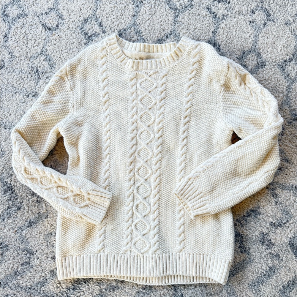 Janie and Jack Cable Knit Pullover Sweater | ivory cream | size 6 - Picture 5 of 5